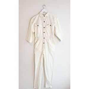 Vintage 80s IDEAS Denim Jumpsuit Made In USA Small %100 Cotton 3/4 Sleeves